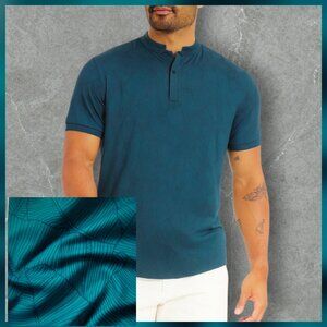 Mantra Performance Short Sleeve Henley Signature Polo Shirt Jungle Green Teal XL